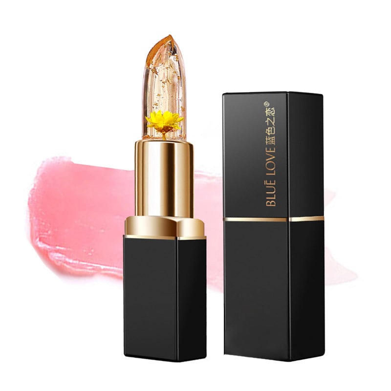 BLUE LOVE Color Changing Flower Lipstick  Hydrating Jelly Lip Balm with Flower Inside LongLasting Moisturizer  Nourishing Lip Gloss for a Beautiful Customizable Look Golden